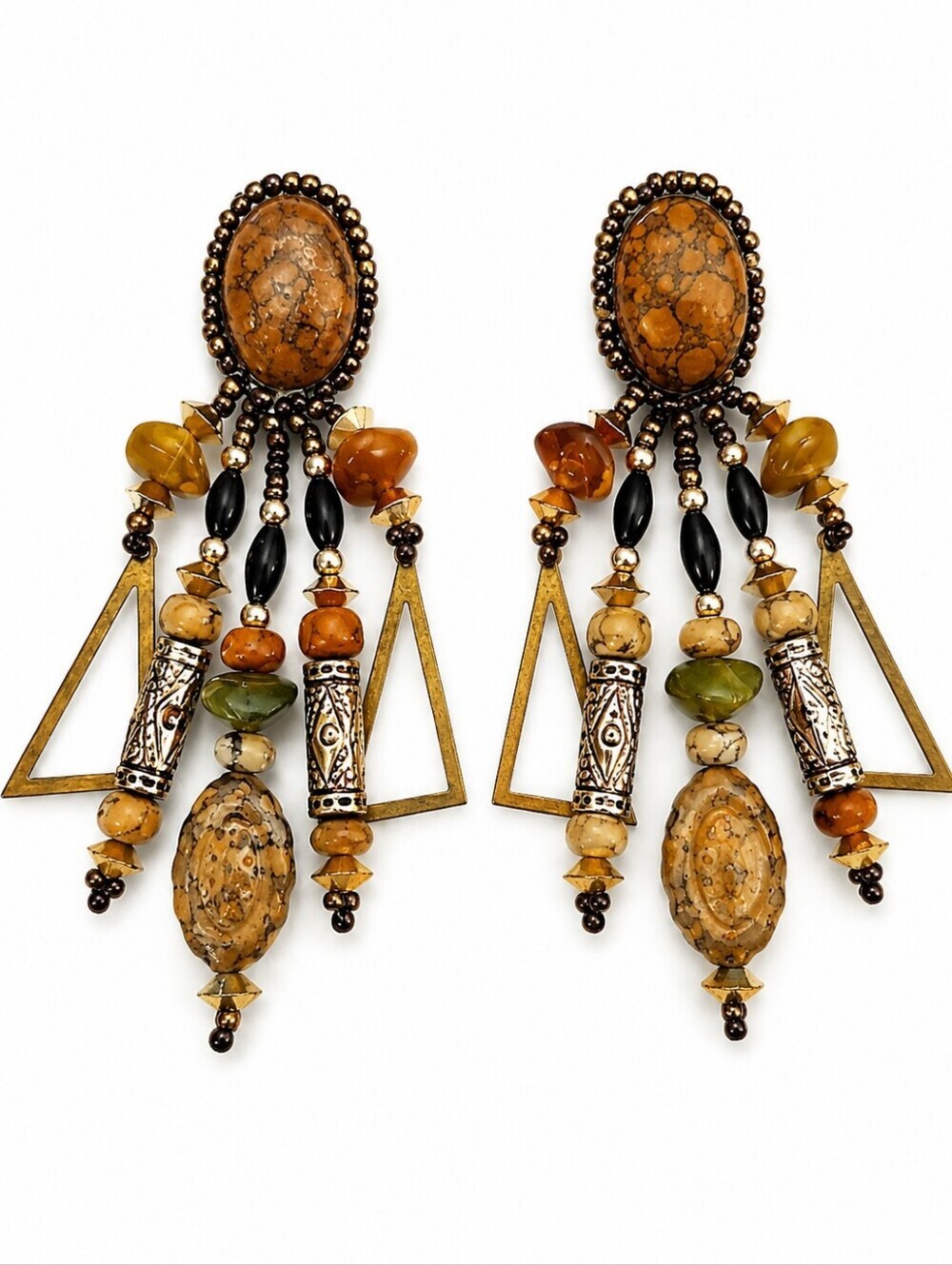 CHIPITA 1980s Handcrafted Southwestern Brown Cluster Festival Dangle Earrings